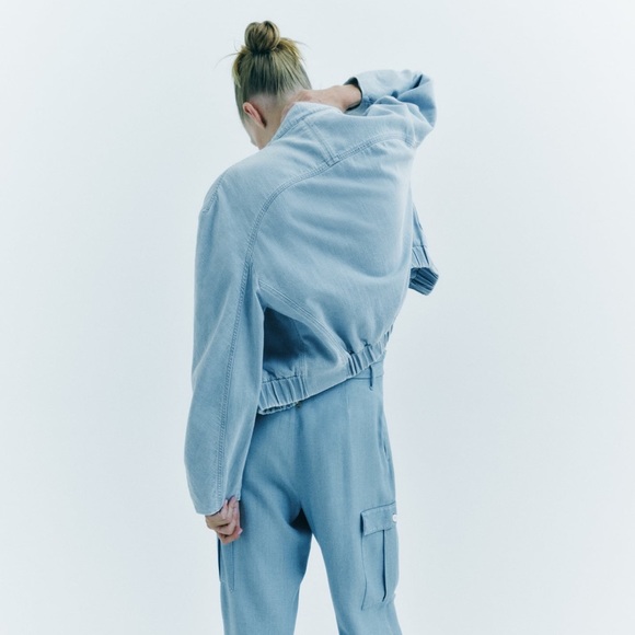 Zara DENIM BOMBER JACKET - Picture 6 of 9